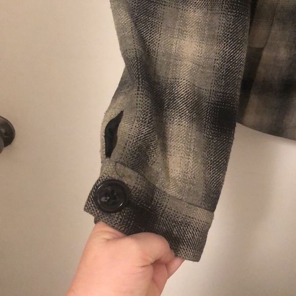 Wool plaid single breasted pea coat - Picture 4 of 8